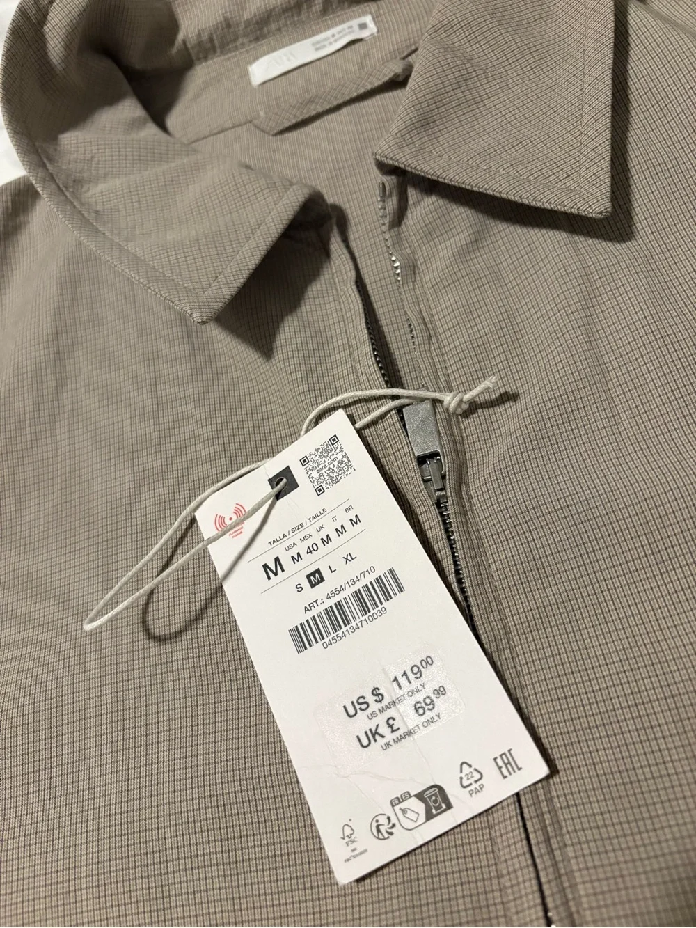 Zara Taupe-Beige Lightweight Zip Shirt Jacket Medium NWT